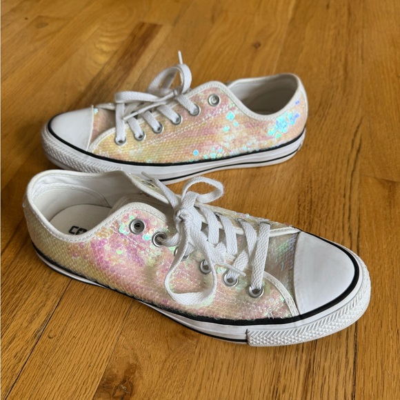Converse All Star Opaque Sequin White Sneakers in Size 8 - Picture 5 of 9
